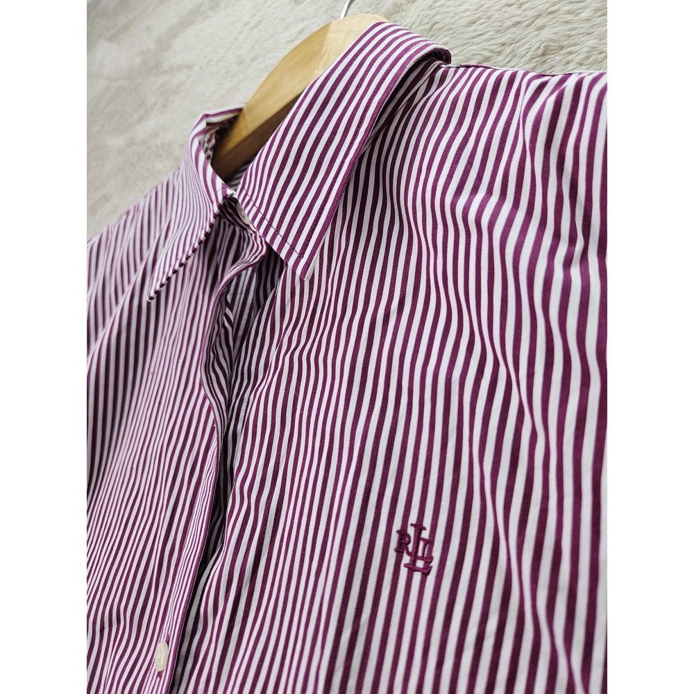 Lauren Ralph Lauren Striped Poplin Shirt 100% Cotton Vertical Stripes Logo - Picture 3 of 10
